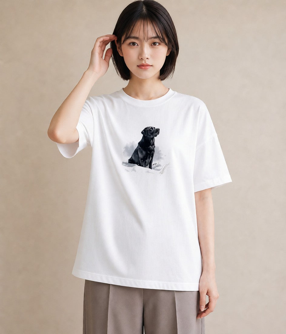 半袖Tシャツ レディース ラブラドールレトリバー 犬 いぬ イラスト シンプル 帰省 ラフ 白T