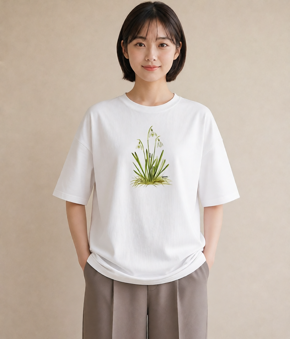 半袖Tシャツ レディース すずらん 花 花柄 イラスト ユニーク 社会人 女性 白T