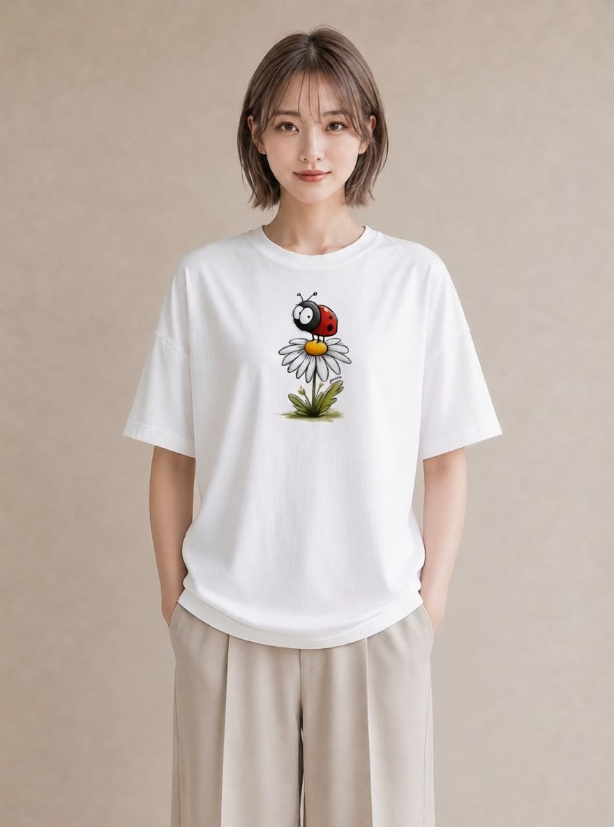 Tシャツ レディース てんとう虫 昆虫 虫 イラスト ニュアンス 親子 20代 白T
