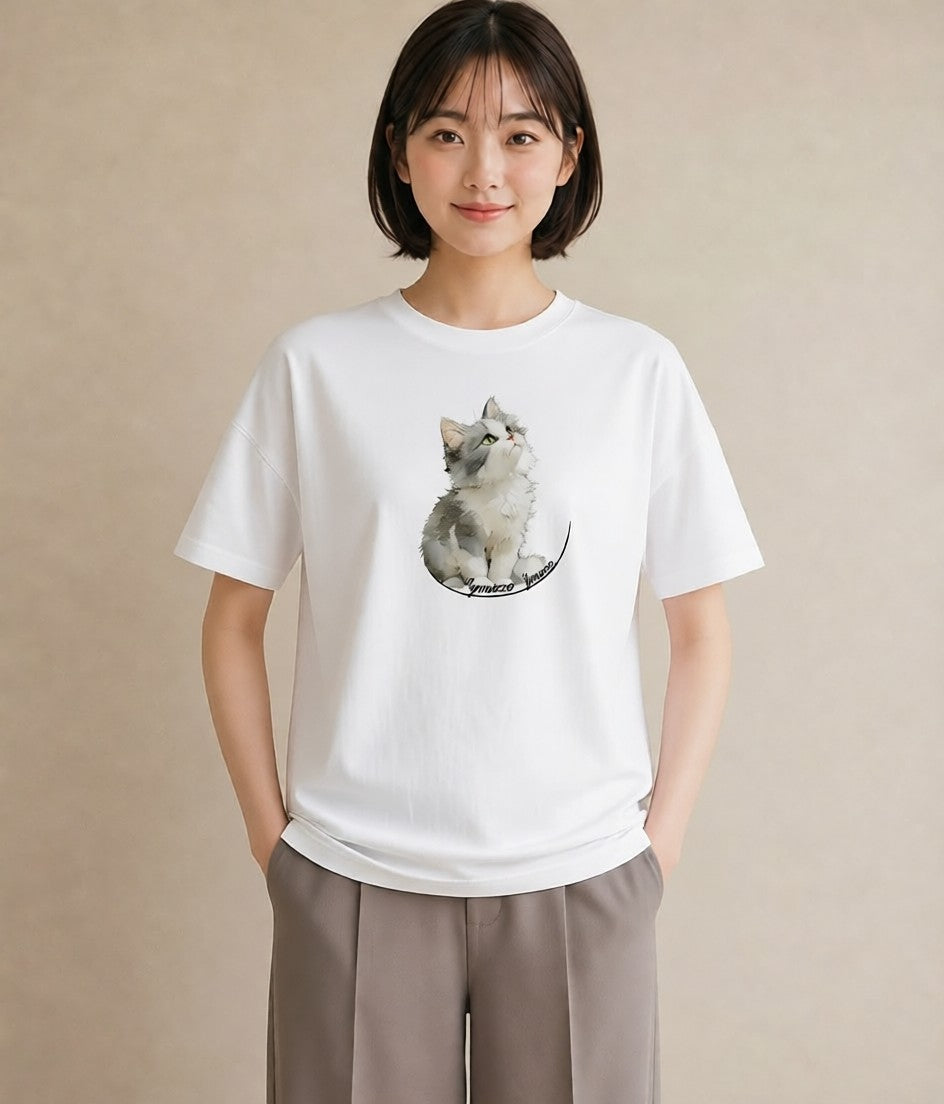 Tシャツ レディース 猫 ねこ イラスト ポップ 公園 ママ 白T