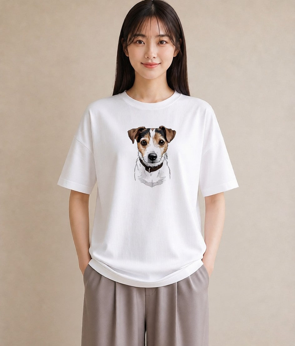 デザインTシャツ レディース ジャックラッセルテリア 犬 いぬ イラスト 手描き風 女性 旅行用 白T