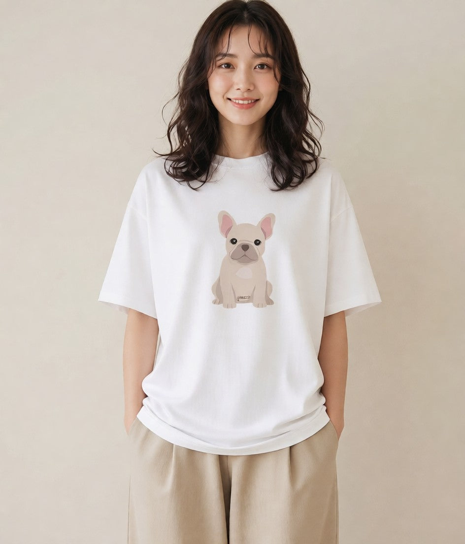 Tシャツ レディース フレンチブルドッグ フレブル 犬 いぬ イラスト 可愛い ペアコーデ 秋コーデ 白T