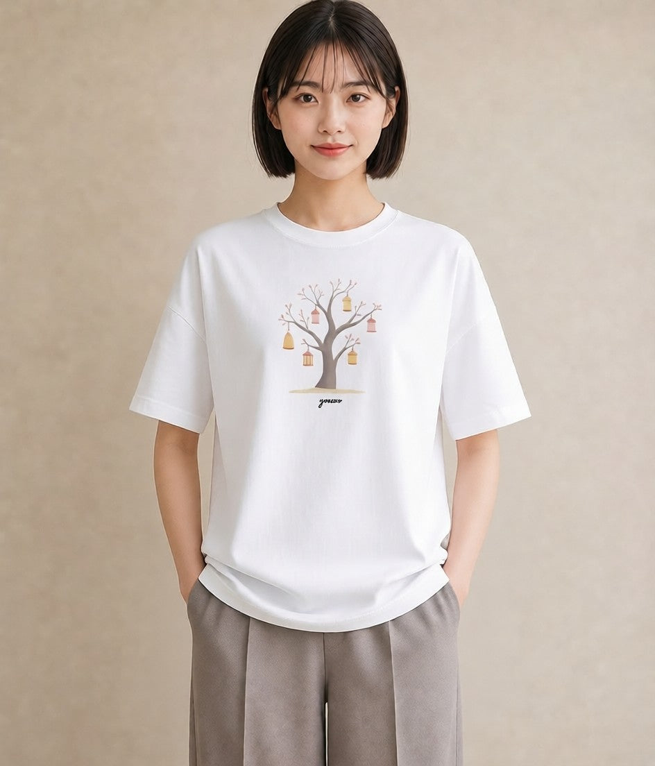 デザインTシャツ レディース 街灯 夜霧 夜 ナチュラル アンティーク イラスト 普段使い レイヤード 友達ギフト 白T
