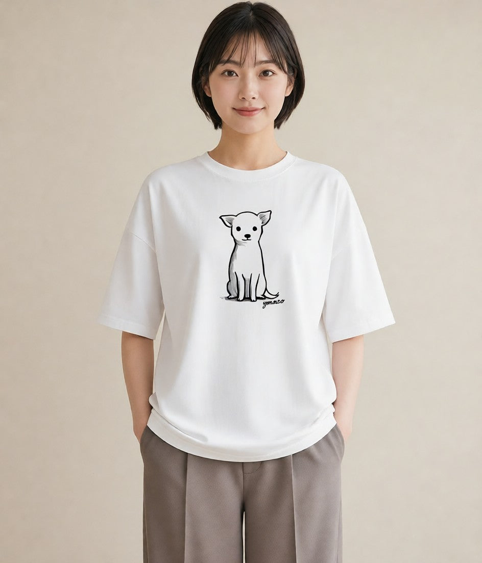 半袖Tシャツ レディース 犬 いぬ わんこ イラスト 買い物 夏コーデ 白T