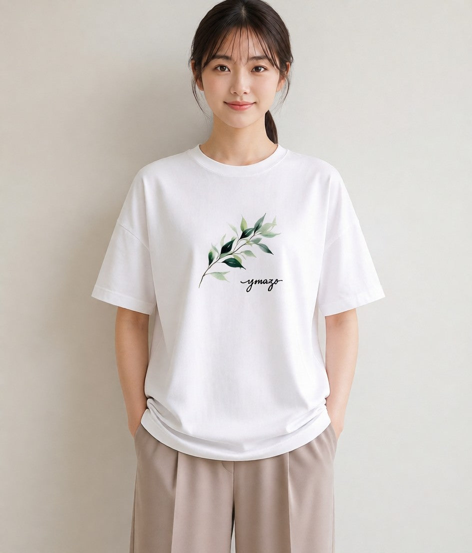 デザインTシャツ レディース ユーカリ 植物 ボタニカル イラスト レトロ 友達ギフト 部屋着 白T