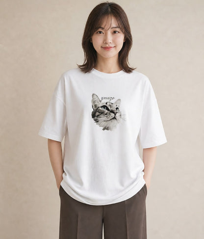 Tシャツ レディース 白猫 猫 ねこ イラスト 手描き風 デート 帰省 白T