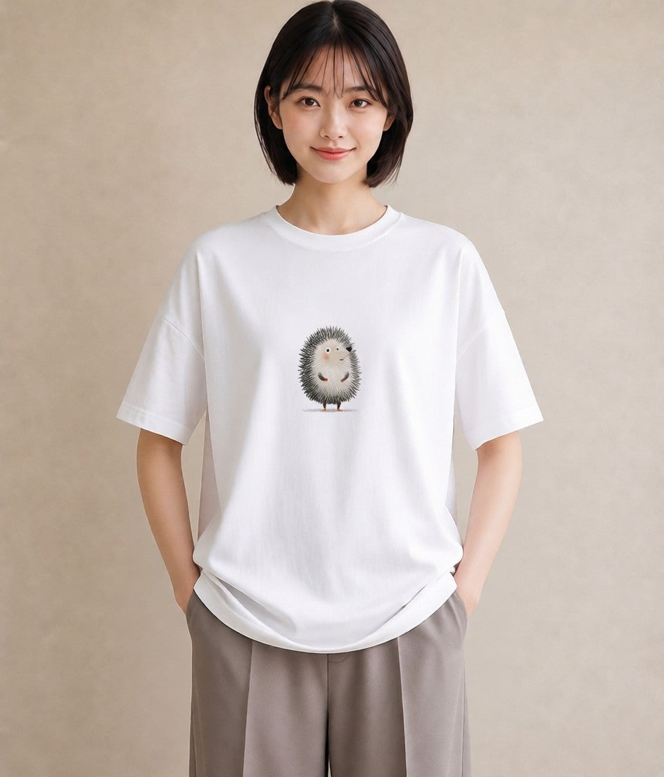 デザインTシャツ レディース ハリネズミ ペット 動物 イラスト ナチュラル 春コーデ 姉妹 白T