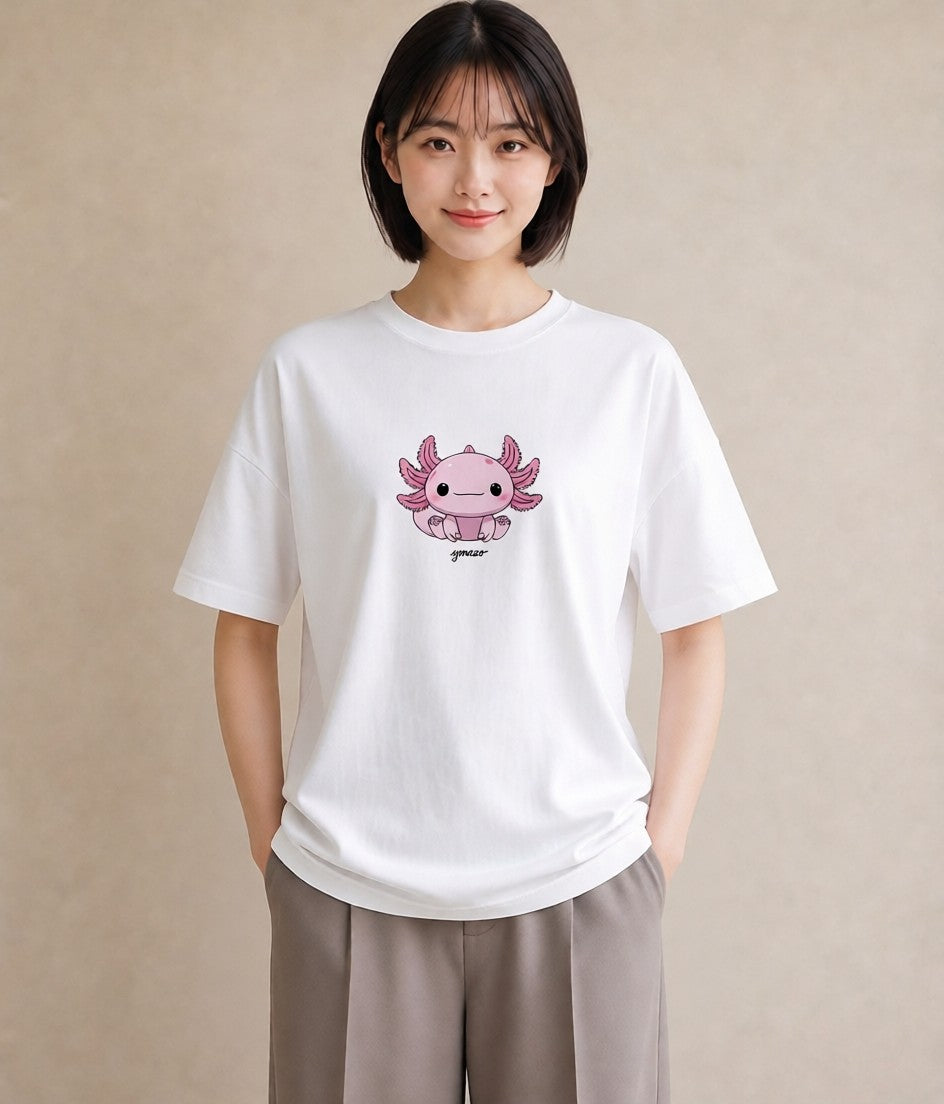 プリントTシャツ レディース ウーパールーパー ペット 動物 イラスト ヴィンテージ風 散歩 お出かけ 白T
