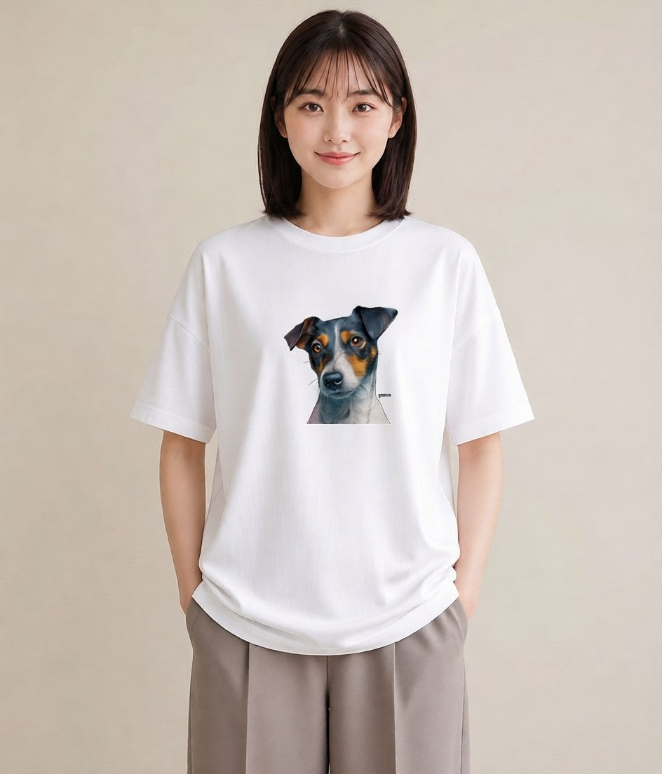 Tシャツ レディース ジャックラッセルテリア 犬 いぬ イラスト ニュアンス 綿100 デート 白T