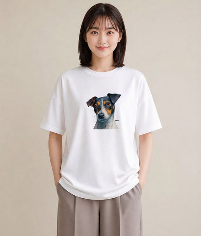 Tシャツ レディース ジャックラッセルテリア 犬 いぬ イラスト ニュアンス 綿100 デート 白T