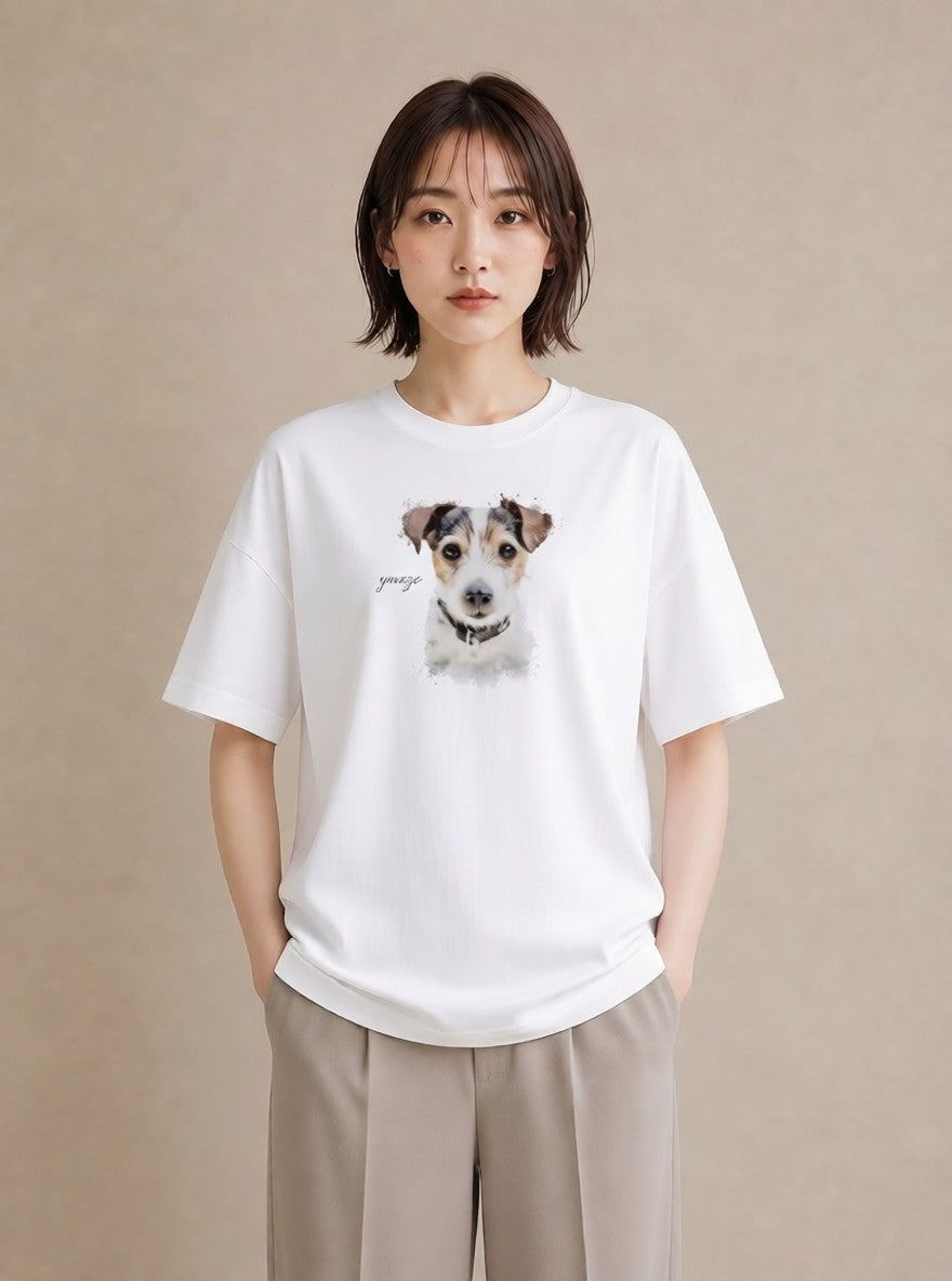 デザインTシャツ レディース ジャックラッセルテリア 犬 いぬ イラスト シック 帰省 ラフ 白T