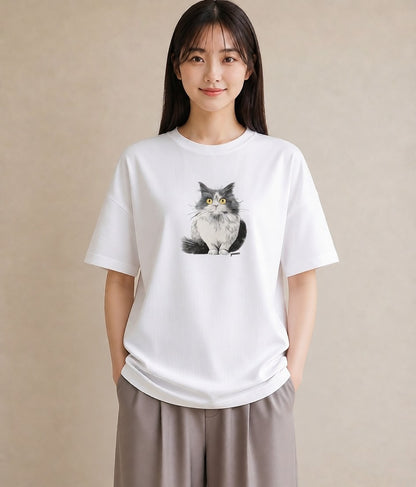グラフィックTシャツ レディース ブリティッシュショートヘア 猫 ねこ イラスト アート風 秋コーデ おしゃれギフト 白T