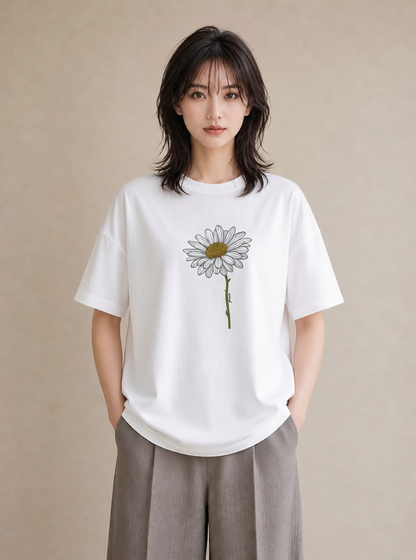 Tシャツ レディース デイジー 花 花柄 イラスト ボタニカル 夏コーデ 通学 白T