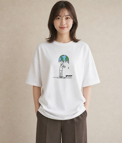 半袖Tシャツ レディース 窓辺の雨 雨の日 窓 ナチュラル アンティーク イラスト ポップ 在宅 公園 白T