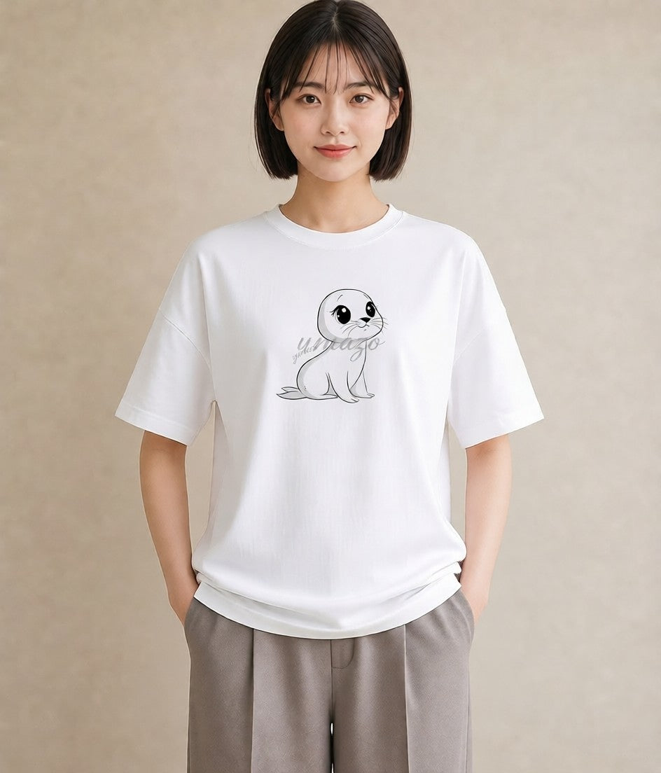 プリントTシャツ レディース ゴマフアザラシ 動物 アニマル イラスト アート風 お揃い 親子 白T