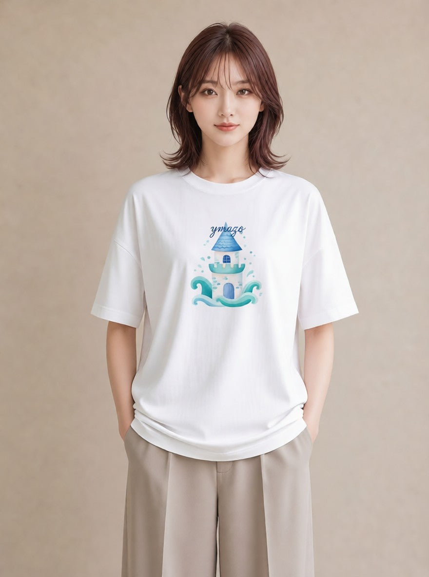 半袖Tシャツ レディース 海 星空 宇宙 イラスト 線画 通勤 在宅 白T