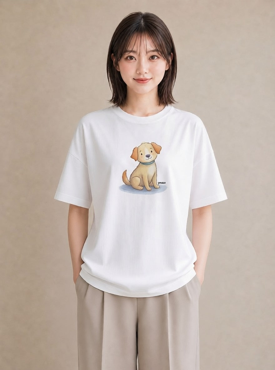 プリントTシャツ レディース いぬ 犬 ワンコ イラスト ガーリー 女性 旅行用 白T