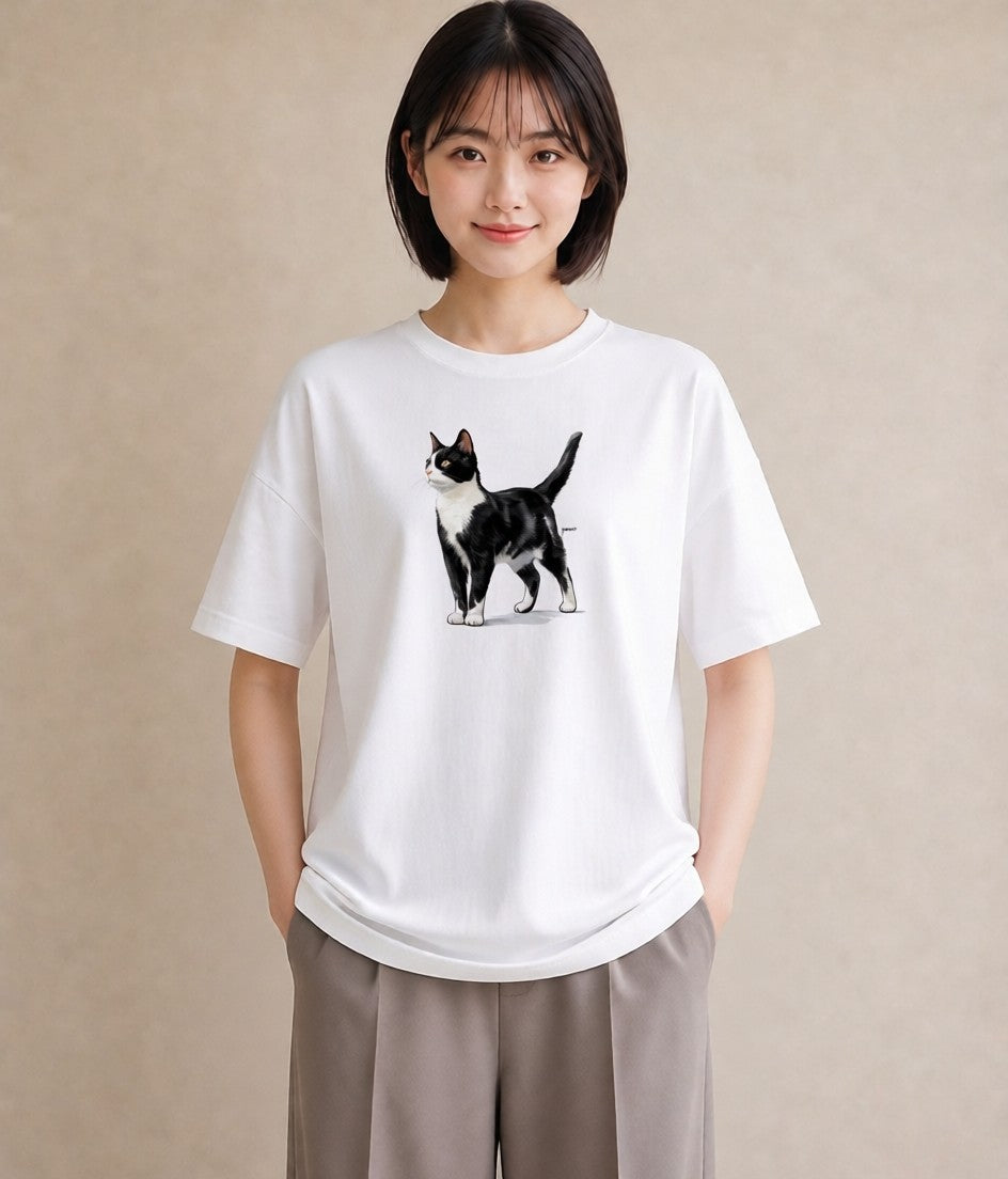 グラフィックTシャツ レディース 三毛猫 みけねこ 三毛 猫 ねこ イラスト きれいめ デイリーウェア 休日 白T