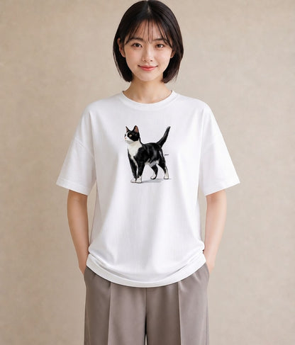 グラフィックTシャツ レディース 三毛猫 みけねこ 三毛 猫 ねこ イラスト きれいめ デイリーウェア 休日 白T
