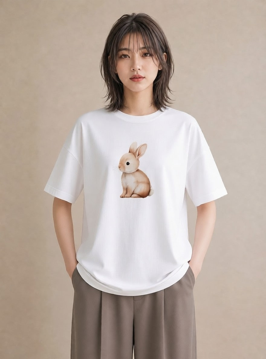 Tシャツ レディース ロップイヤー ペット 動物 イラスト ポップ ルームウェア ギフト 白T