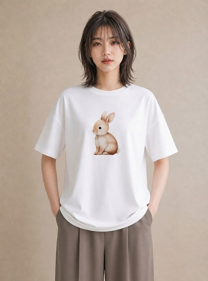 Tシャツ レディース ロップイヤー ペット 動物 イラスト ポップ ルームウェア ギフト 白T