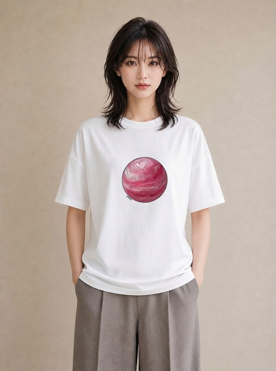 デザインTシャツ レディース 惑星 星空 宇宙 イラスト お洒落 20代 カジュアルコーデ 白T