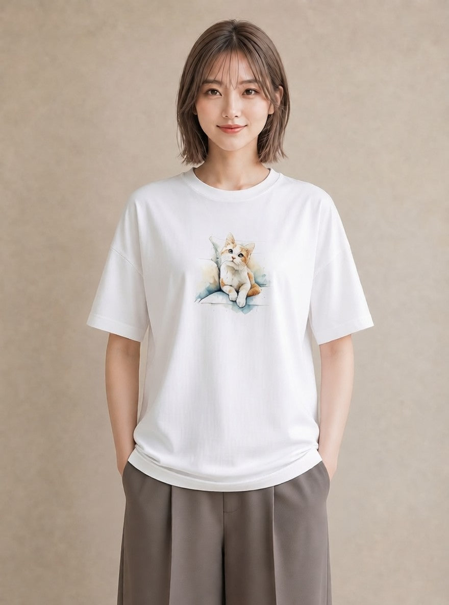 プリントTシャツ レディース 猫の手 猫 ねこ イラスト ナチュラル ママ カフェ服 白T