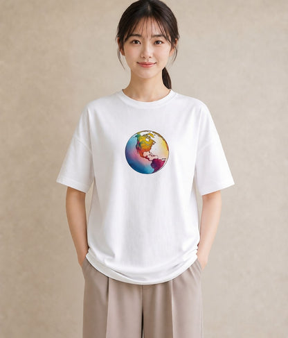 デザインTシャツ レディース 地球 星空 宇宙 イラスト ミニマル 女子会 お揃い 白T