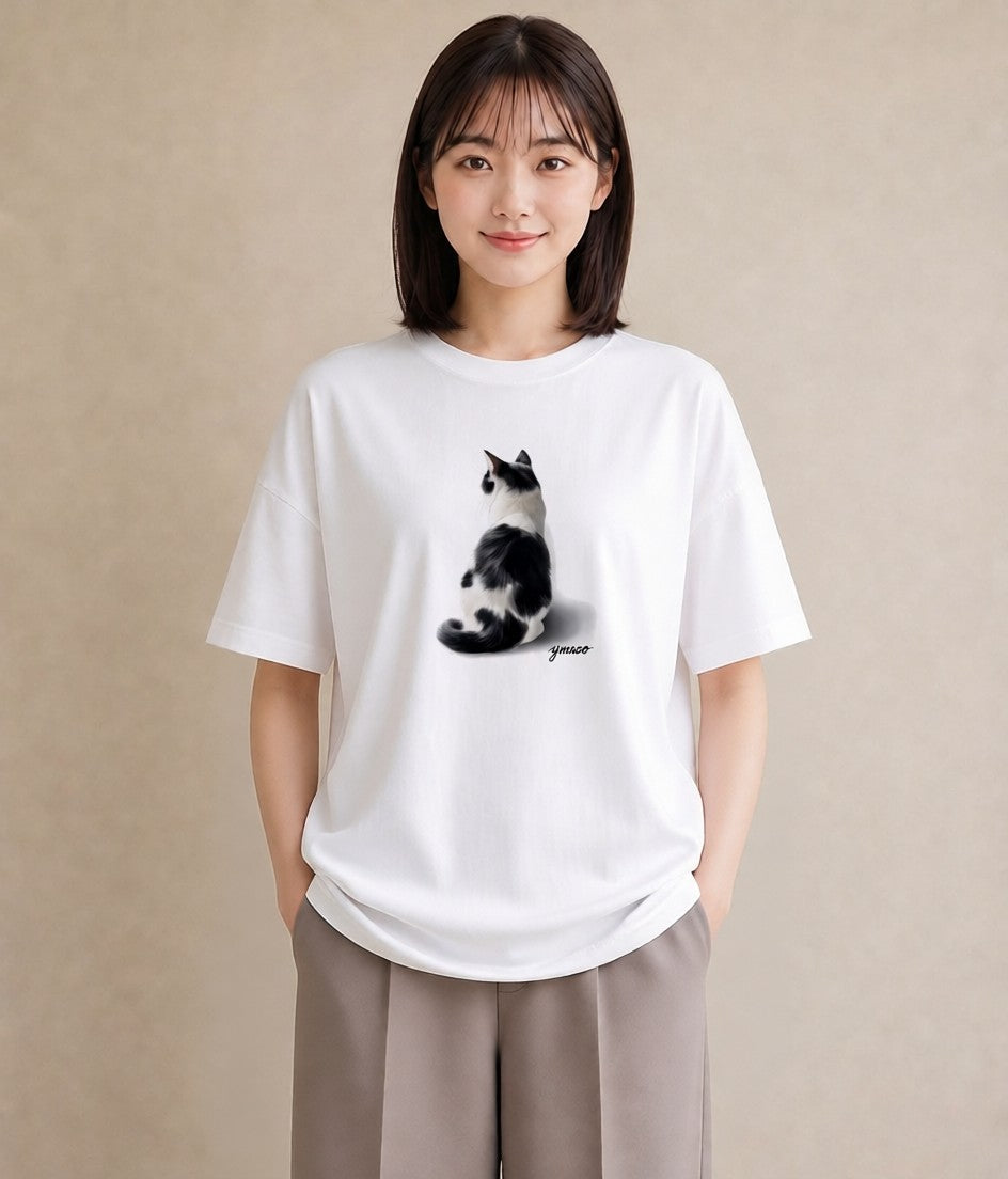 半袖Tシャツ レディース エキゾチックショートヘア 猫 ねこ イラスト ユニーク 送別ギフト 通勤 白T