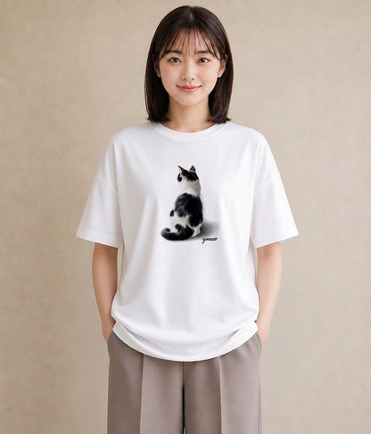 半袖Tシャツ レディース エキゾチックショートヘア 猫 ねこ イラスト ユニーク 送別ギフト 通勤 白T