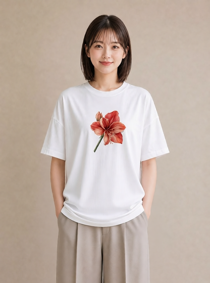 グラフィックTシャツ レディース ゆり 百合 花 花柄 イラスト きれいめカジュアル ビーチ デイリーウェア 白T