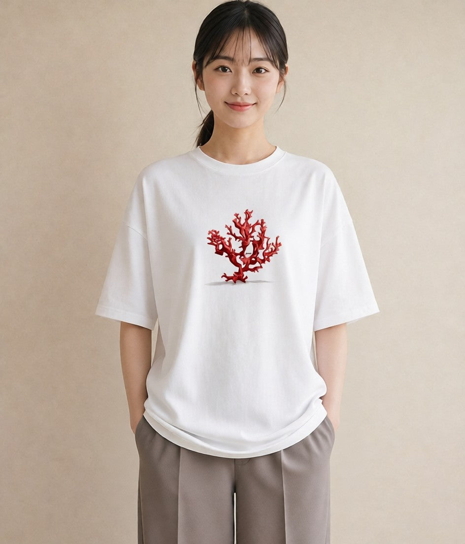 グラフィックTシャツ レディース サンゴ 海の生き物 海 イラスト こなれ感 母の日 ビーチ 白T