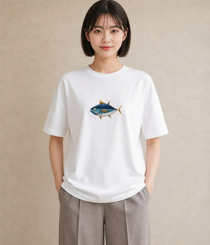 半袖Tシャツ レディース マンボウ 海の生き物 海 イラスト ポップ 春服 ミセス 白T
