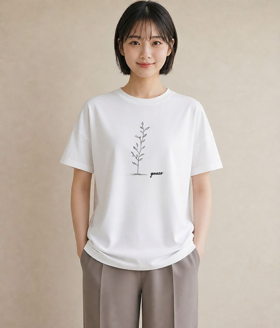 プリントTシャツ レディース 小花 花 フラワー イラスト お洒落 買い物 夏コーデ 白T