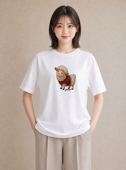 グラフィックTシャツ レディース ひつじ 動物 アニマル イラスト 手描き風 親子 20代 白T