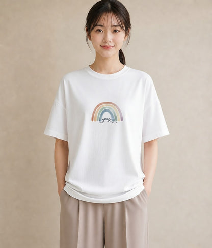 半袖Tシャツ レディース 虹 星空 宇宙 イラスト ミニマル 夏コーデ 通学 白T