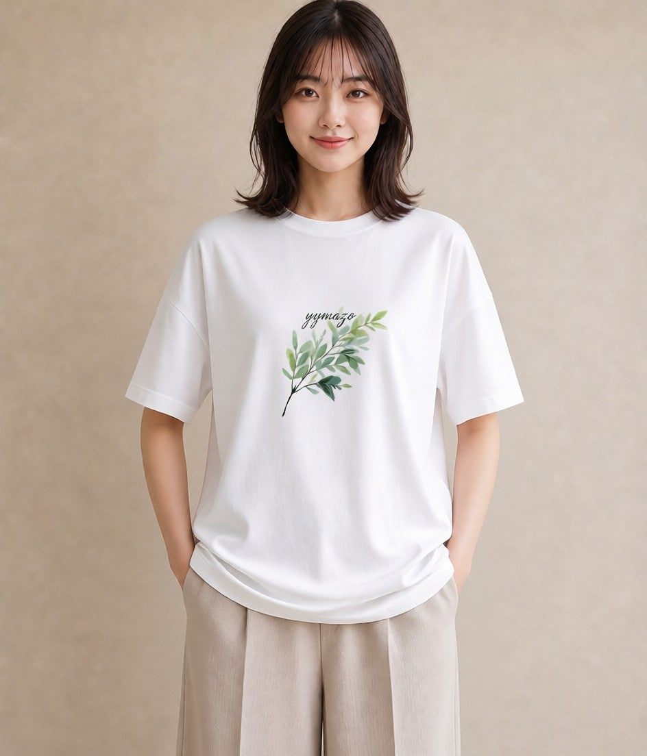 グラフィックTシャツ レディース ユーカリ 植物 ボタニカル イラスト ゆるコーデ ペアコーデ 秋コーデ 白T