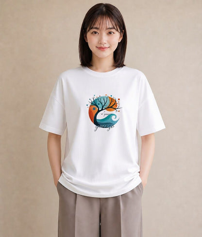 プリントTシャツ レディース 青の水彩 風景 ブルー ナチュラル アンティーク イラスト 線画 姉妹 送別ギフト 白T