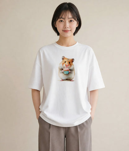 グラフィックTシャツ レディース モルモット ペット 動物 イラスト ユニーク 在宅 公園 白T