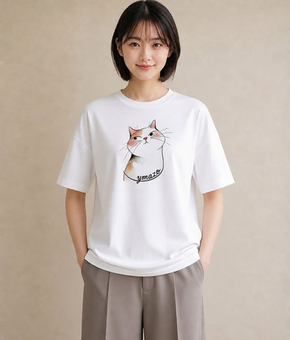 プリントTシャツ レディース 白猫 猫 ねこ イラスト ゆるコーデ 海 カフェ巡り 白T