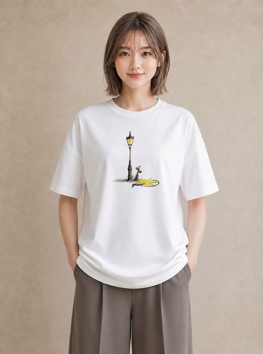 Tシャツ レディース 街灯 夜霧 夜 ナチュラル アンティーク イラスト レイヤード 友達ギフト 白T