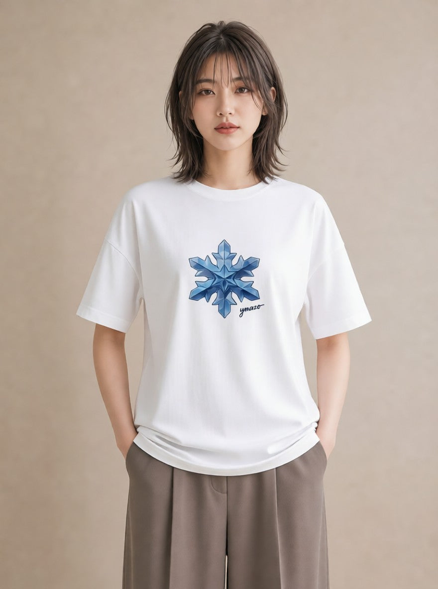 Tシャツ レディース 雪の結晶 星空 宇宙 イラスト 普段使い デイリーウェア 休日 白T