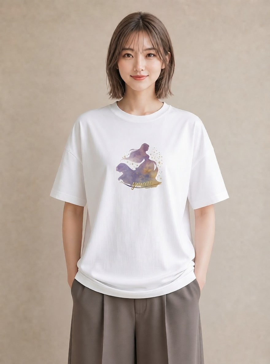 デザインTシャツ レディース 天の川 星空 宇宙 イラスト ナチュラル 春服 ミセス 白T