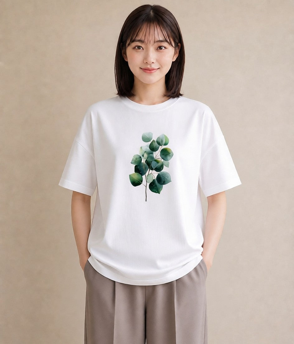 プリントTシャツ レディース ユーカリ 植物 ボタニカル イラスト ゆるかわ ビーチ デイリーウェア 白T