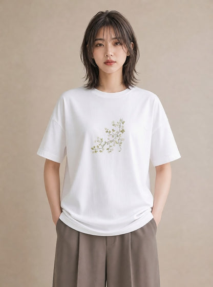 プリントTシャツ レディース つる 植物 ボタニカル イラスト 線画 散歩 お出かけ 白T