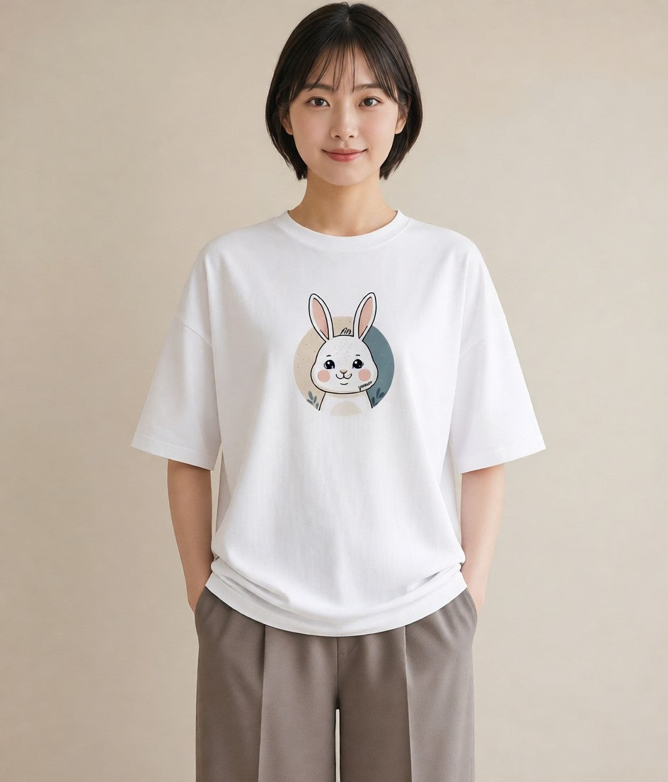デザインTシャツ レディース うさちゃん ペット 動物 イラスト ユニーク ホワイトデー 春服 白T