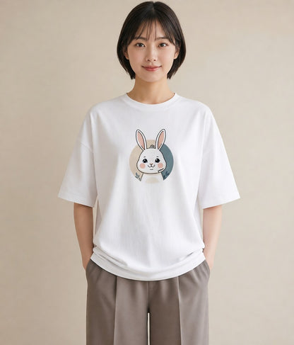デザインTシャツ レディース うさちゃん ペット 動物 イラスト ユニーク ホワイトデー 春服 白T