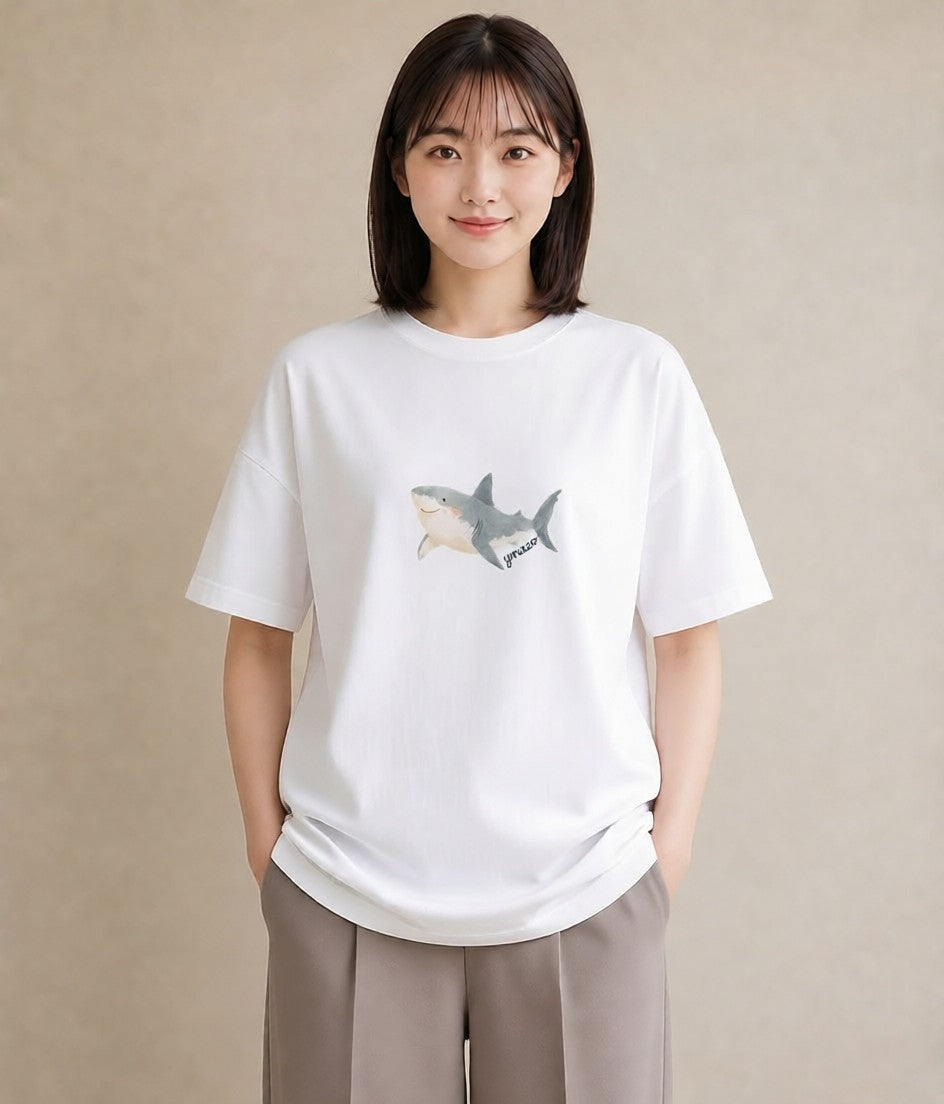プリントTシャツ レディース ジンベエザメ 海の生き物 海 イラスト お洒落 20代 カジュアルコーデ 白T