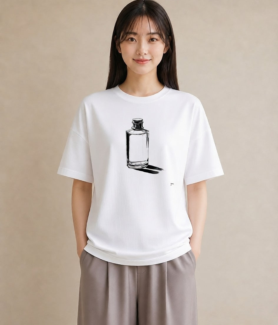 半袖Tシャツ レディース 香水 香水瓶 パフューム イラスト お洒落 綿100 デート 白T