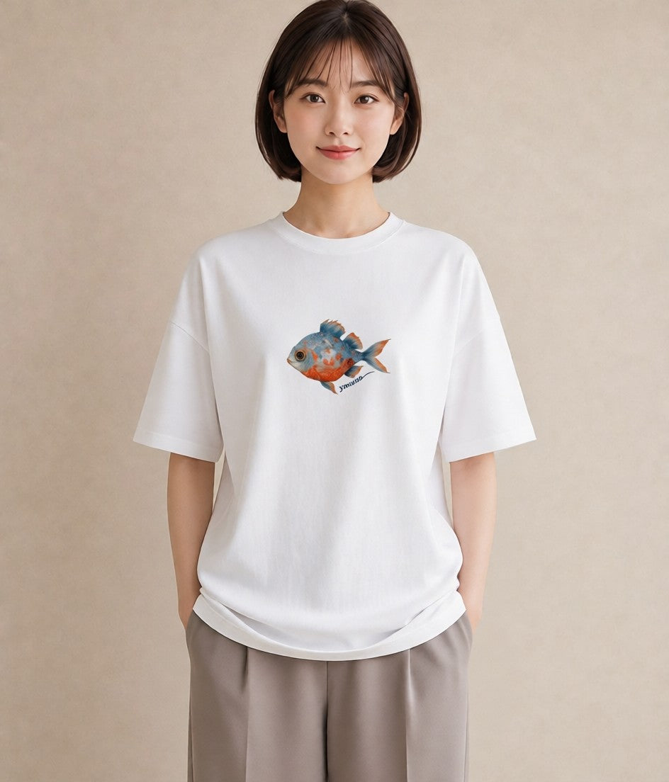 プリントTシャツ レディース 熱帯魚 ペット 動物 イラスト ポップ ラフ レイヤード 白T